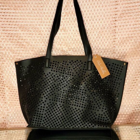 Pink Haley Black Mesh tote bag with a matching crossbody bag - Picture 14 of 16